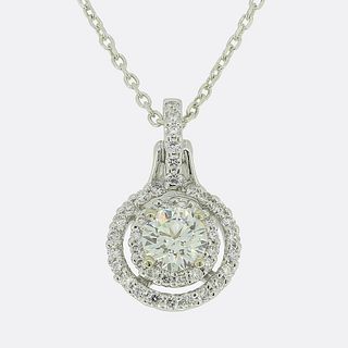 0.45 Carat Diamond Halo Pendant Necklace