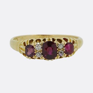 Edwardian Ruby Three-stone and Diamond Ring