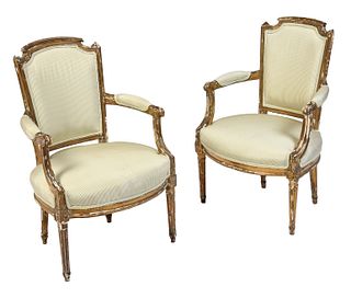 Pair of Louis XVI or Style Giltwood Fauteuils