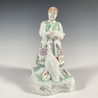 Herend Porcelain Figurine, Peasant Girl With Geese