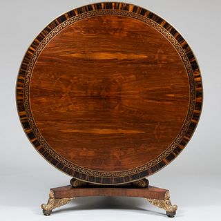 Regency Brass-Inlaid and Mounted Rosewood and Calamander Tilt-Top Center Table