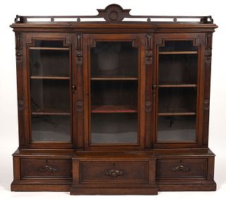 AMERICAN VICTORIAN CARVED MAHOGANY BOOKCASE