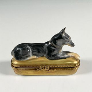 French Limoges Hand Painted Box, Doberman Pinscher