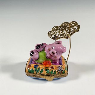 La Gloriette Limoges Hand Painted Box, Pig Under Parasol