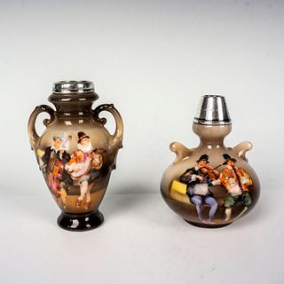 2pc Royal Bayreuth Porcelain Vases with Sterling Rims