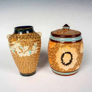 2pc Doulton Lambeth Stoneware Tobacco Jar and Vase
