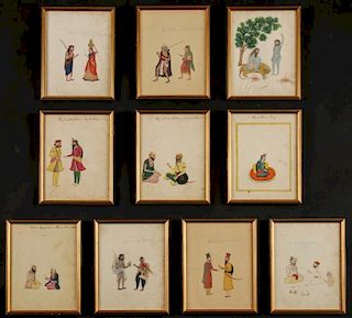 Group of 10 Antique Indian Watercolor Paintings