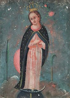 Antique 19th c. Mexican Virgin Mary Retablo