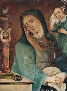 Antique 19th c. Virgin Mary with Child Retablo