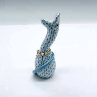 Herend Signed Porcelain Figurine, Turquoise Fishnet Snake