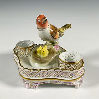 Herend Porcelain Double Ink Well Base, Bird Nest
