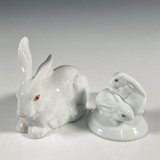 2 Herend Hand Painted Porcelain Bunny Rabbit Figurines