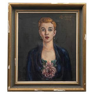 RAÚL DE LA PEÑA, Retrato de dama, Firmado y fechado 1950, Óleo sobre tela, 70 x 60 cm
