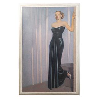 ARMANDO DRECHSLER, Sin título (Dama con vestido negro), Siglo XX, Firmado Óleo sobre tabla, 190 x 123 cm