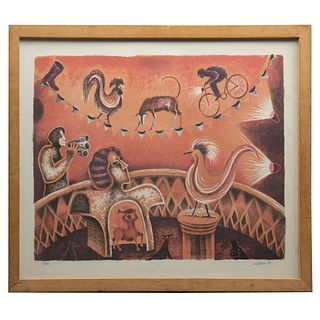 ÁLVARO SANTIAGO, El Palenque, Serigrafía 5 / 100, 70 x 50 cm en imagen, 78 x 58 cm en papel
