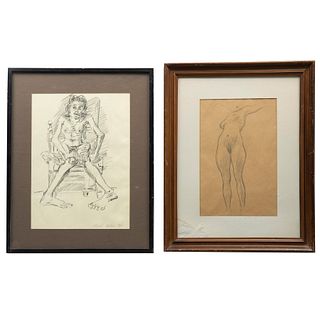 VARIOS ARTISTAS Consta de: a) MIGUEL VENTURA, Sin título, firmado y fechado 1990 Enmarcado b) ANÓNIMO, desnudo femenin...