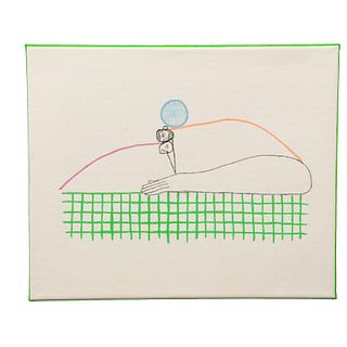 ENRIQUE LARIOS, Descanso, Firmado, Acrílico y carboncillo sobre canvas de algodón, 30 x 25 cm