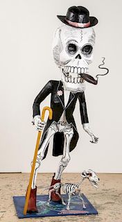 Felipe Linares (Mexico, b. 1936) Day of the Dead Capitalist Walking His Dog