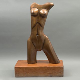 TORSO FEMENINO. Bronce, patinado en color marrón; con base de madera. Firmado y fechado SE 91. 63.5 cm de altura.