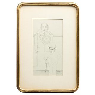 MARCOS HUERTA, Niño con Silueta, Firmado y fechado 1970, Lápiz sobre papel, 26 x 14 cm