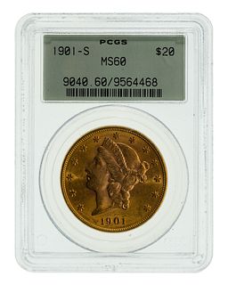 1901-S $20 Gold MS-60 PCGS