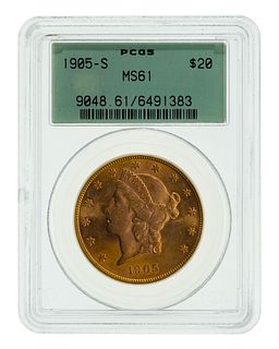 1905-S $20 Gold MS-61 PCGS