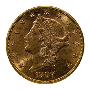 1907-S $20 Gold Liberty Unc.