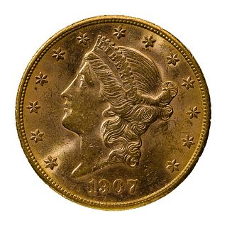 1907-S $20 Gold Liberty Unc.