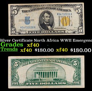 1934A $5 Silver Certificate North Africa WWII Emergency Currency Grades xf