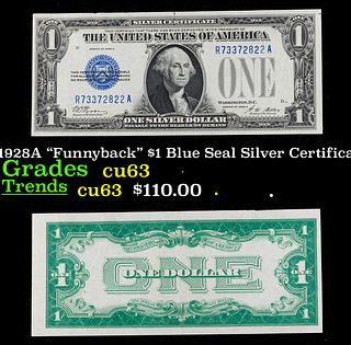 1928A "Funnyback" $1 Blue Seal Silver Certificate Grades Select CU