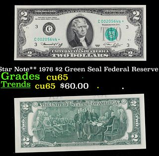 **Star Note** 1976 $2 Green Seal Federal Reserve Note Grades Gem CU