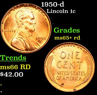 1950-d Lincoln Cent 1c Grades Gem+ Unc RD