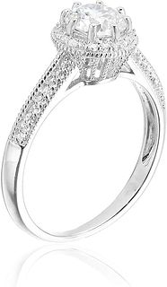 Decadence Sterling SIlver rhodium round cut halo pave engagement ring Size 9