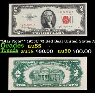 **Star Note** 1953C $2 Red Seal United States Note Grades Choice AU