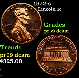 Proof 1972-s Lincoln Cent 1c Grades GEM++ Proof Deep Cameo