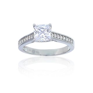 Decadence Sterling Silver Rhodium 6mm Princess Cut Engagement Ring Size 9