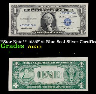 **Star Note** 1935F $1 Blue Seal Silver Certificate Grades Choice AU