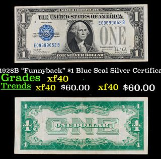 1928B "Funnyback" $1 Blue Seal Silver Certificate Grades xf