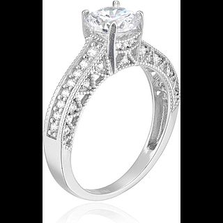 DECADENCE Sterling Silver 6.5mm Round Cut Cubic Zirconia Engagement Ring Size 6