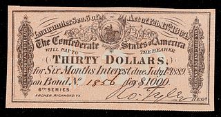 1864 6th Series Confederate States Thirty Dollars Note Grades Select CU