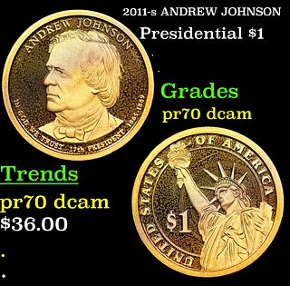 Proof 2011-s ANDREW JOHNSON Presidential Dollar 1 Grades GEM++ Proof Deep Cameo