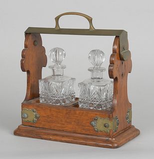 English Oak Tantalus with Cut Glass Decanters
