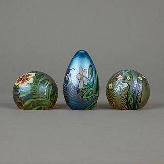 3 Orient & Flume Favrile Glass Paperweights