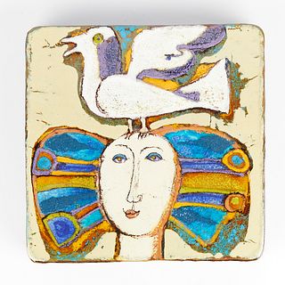 Querubim Lapa Head with Bird Ceramic Tile