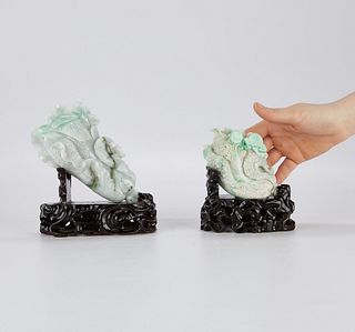 2 Fine Chinese Carved Jade Cabbages
