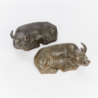 Pair of Antique Chinese Ceramic Water Buffalos