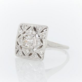 14k White Gold Art Deco Style Ring