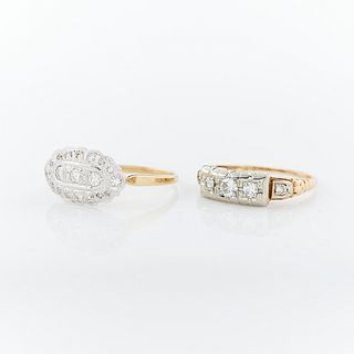 2 14k Gold Art Deco Style Diamond Rings