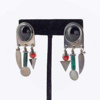 Pair of Heinz Brummel Onyx & Malachite Earrings