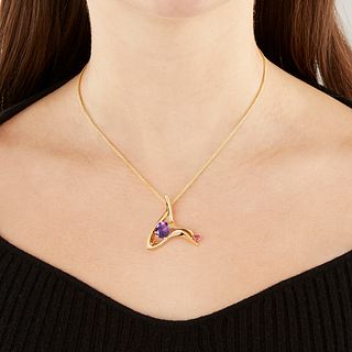 18k Gold Pendant with Amethyst & Citrine
